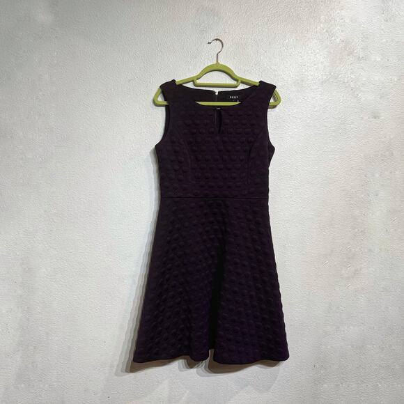 DKNY Eggplant Mini Fit Flare Dress Sz 10 - Picture 2 of 14